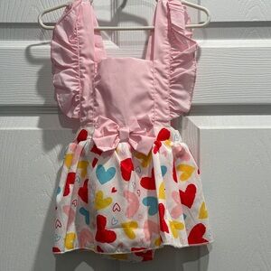 Pink Ruffled Heart Print Baby Dress